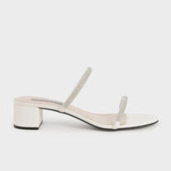 Charles and Keith - Cream, Gem-Encrusted Strappy Heeled Mules - Picture 4 of 4